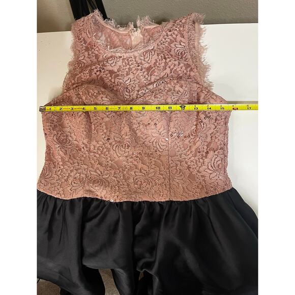 Women’s Fancy Pink Lace Top with Black Balloon Mini Skirt Dress Party Cocktail - Picture 2 of 8